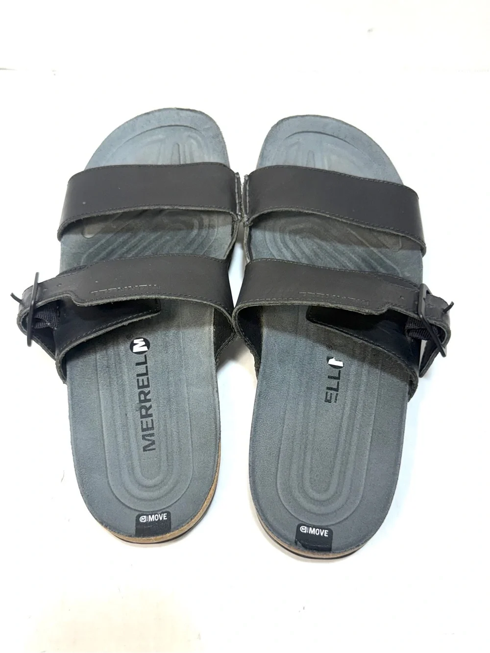 Merrell Move Double Strap Slide Leather Sandals Gray/Black Men’s Size 10